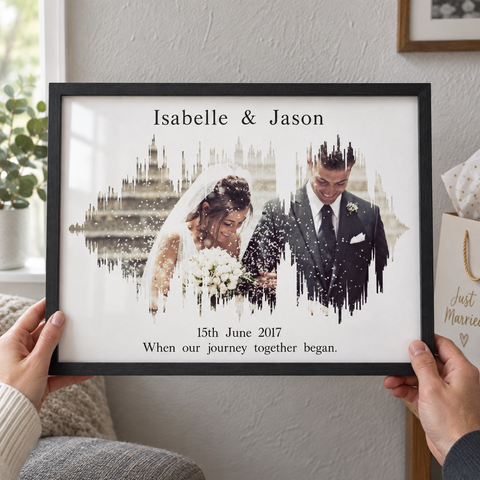 Personalized Photo Sound Wave Wedding Anniversary Print — close lifestyle view