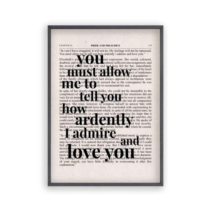 Pride And Prejudice How Ardently I Admire And Love You Quote Book Print - Blim & Blum