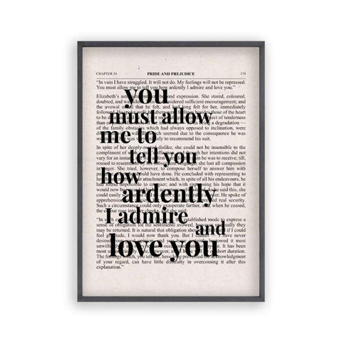 Pride And Prejudice How Ardently I Admire And Love You Quote Book Print - Blim & Blum