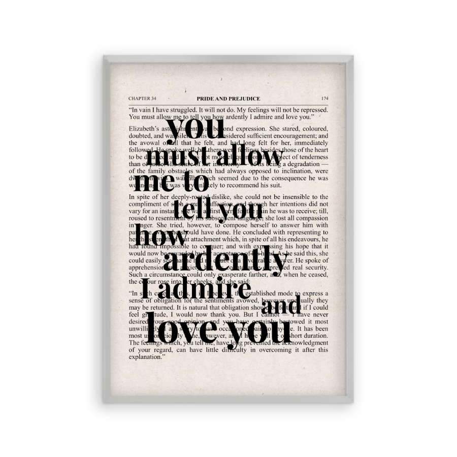 Pride And Prejudice How Ardently I Admire And Love You Quote Book Print - Blim & Blum