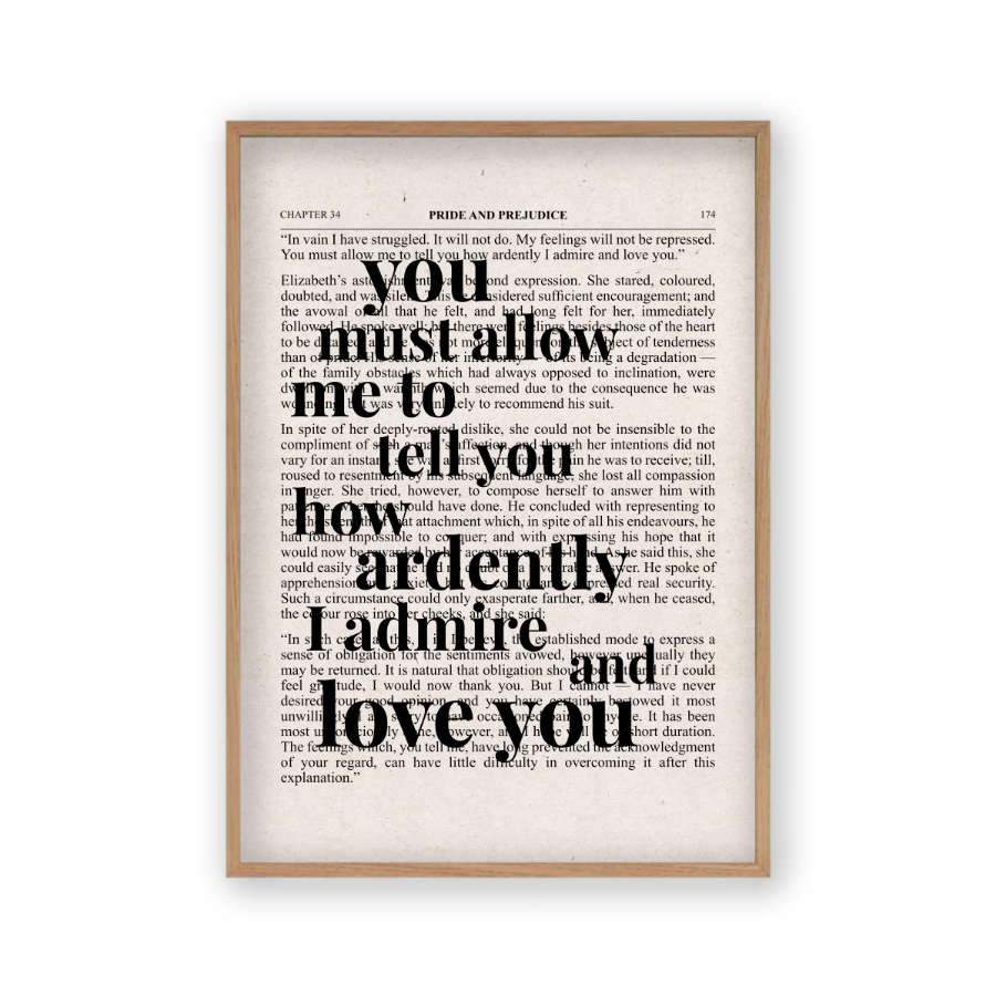 Pride And Prejudice How Ardently I Admire And Love You Quote Book Print - Blim & Blum