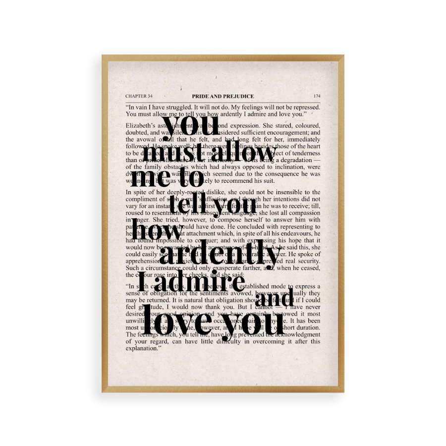 Pride And Prejudice How Ardently I Admire And Love You Quote Book Print - Blim & Blum