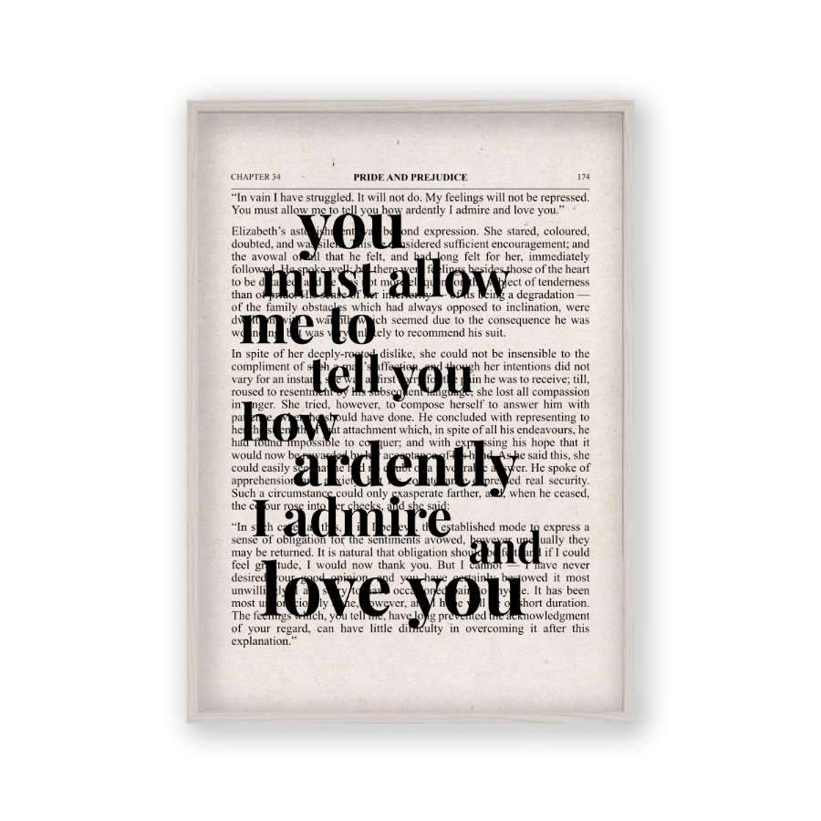 Pride And Prejudice How Ardently I Admire And Love You Quote Book Print - Blim & Blum