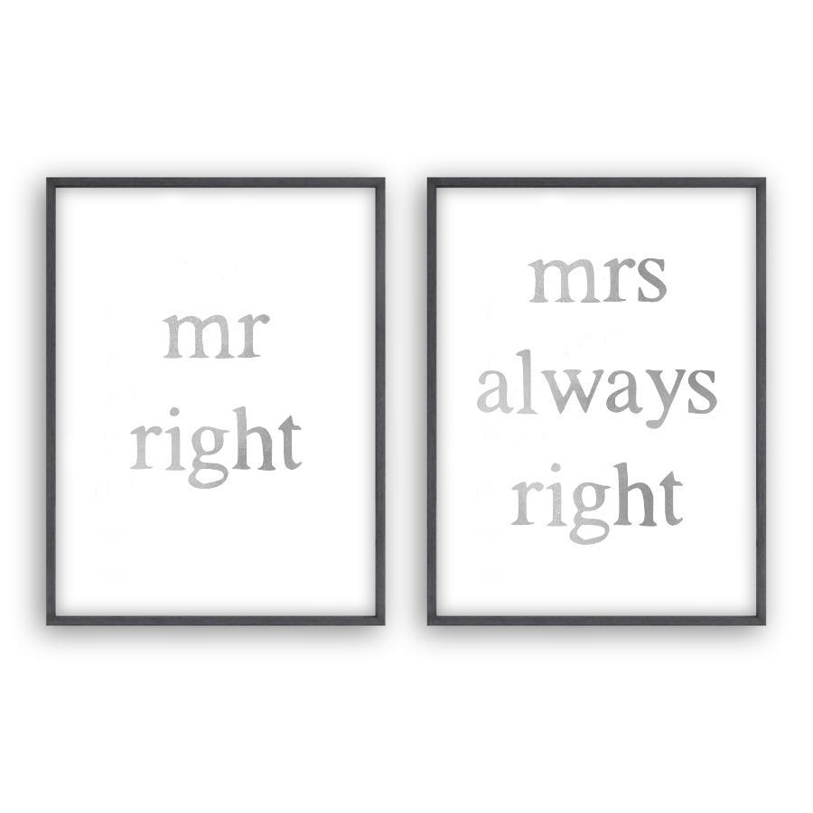 Mr Right Mrs Always Right - Set Of 2 Prints - Blim & Blum