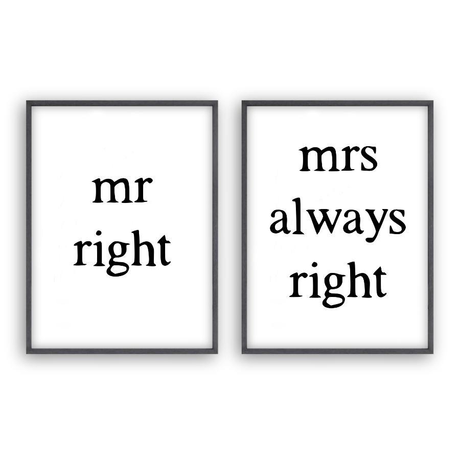 Mr Right Mrs Always Right - Set Of 2 Prints - Blim & Blum