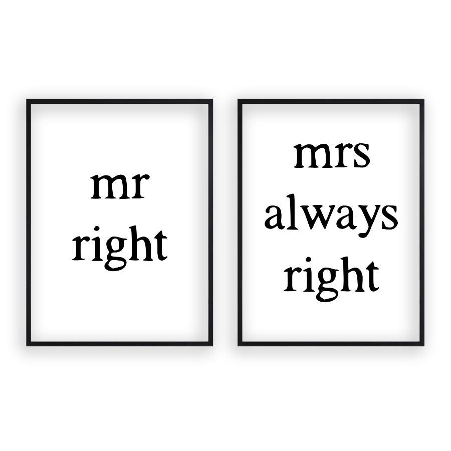 Mr Right Mrs Always Right - Set Of 2 Prints - Blim & Blum