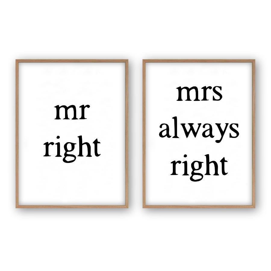 Mr Right Mrs Always Right - Set Of 2 Prints - Blim & Blum