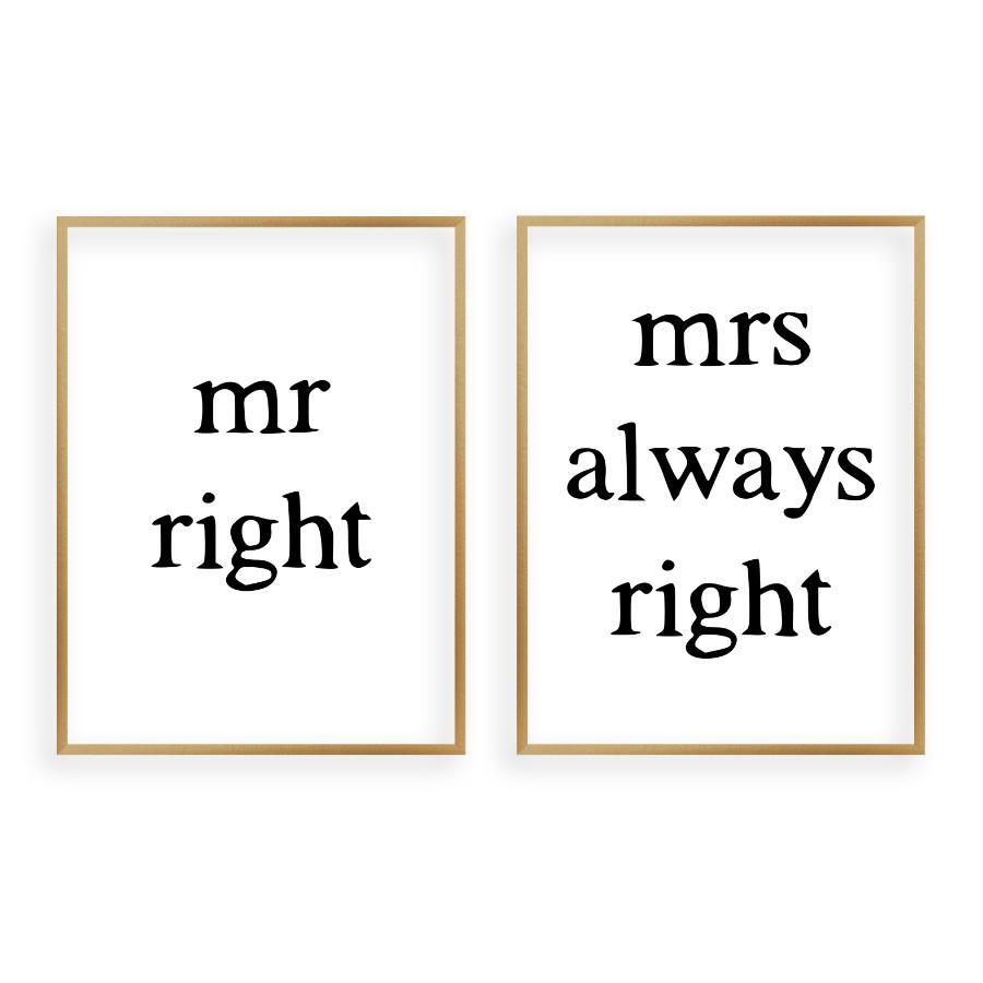 Mr Right Mrs Always Right - Set Of 2 Prints - Blim & Blum