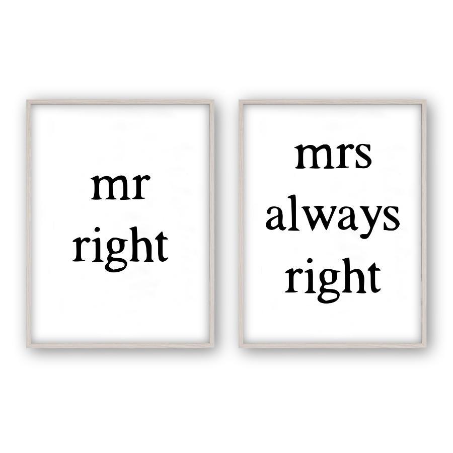 Mr Right Mrs Always Right - Set Of 2 Prints - Blim & Blum