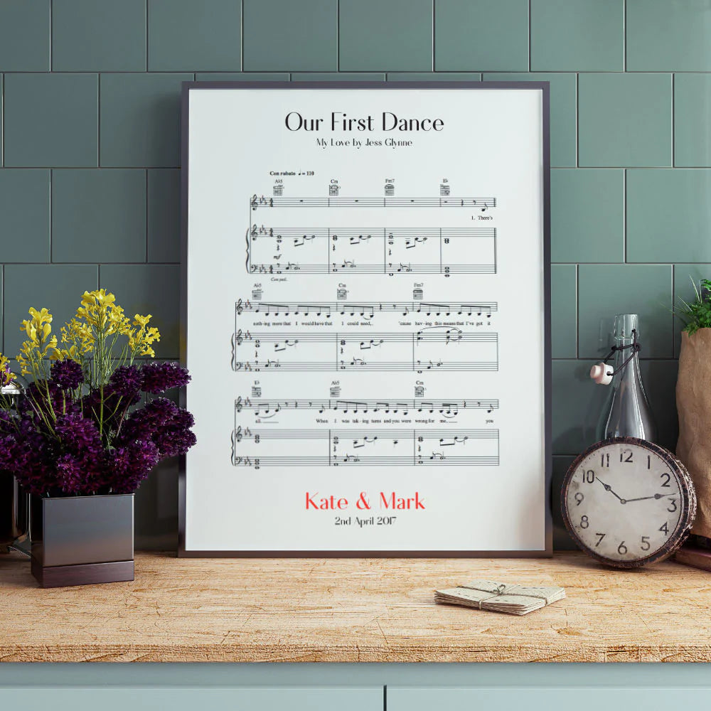 Personalized Sheet Music Print  1 Year Paper Anniversary Gift