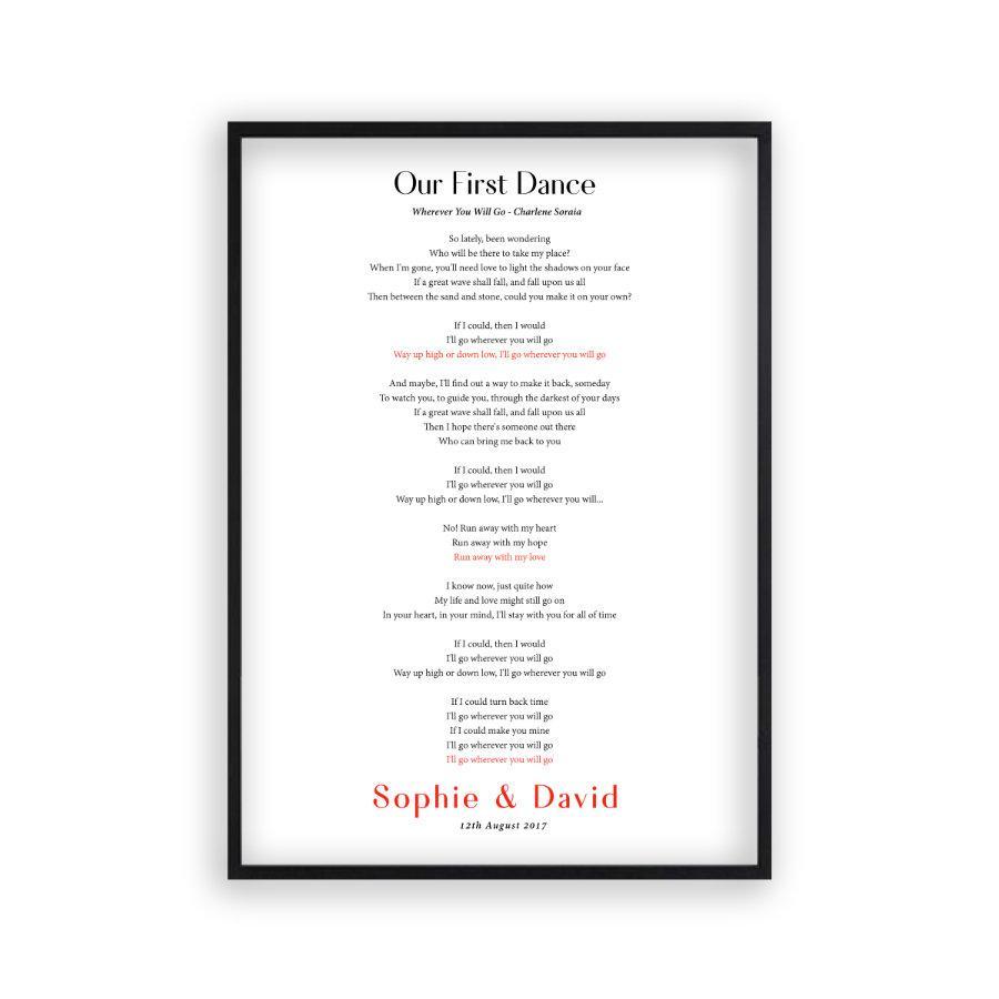 Personalized First Dance Song Wedding Lyrics Print - Blim & Blum