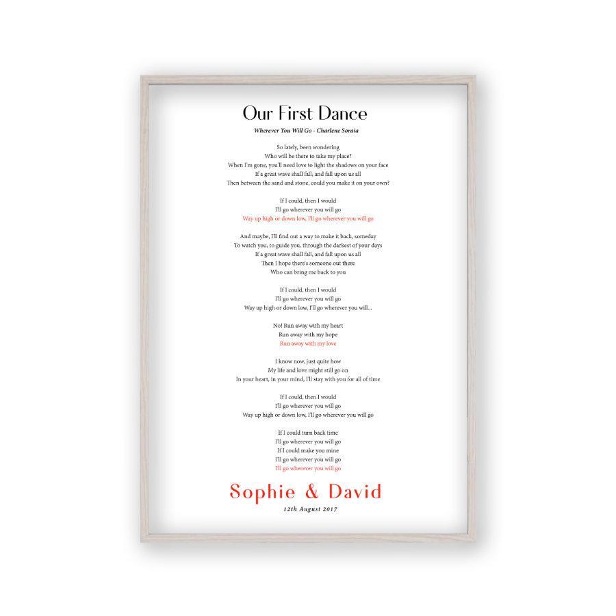 Personalized First Dance Song Wedding Lyrics Print - Blim & Blum