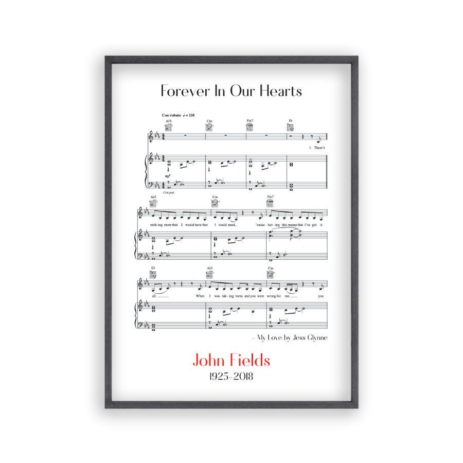 Personalized Funeral Memorial Song Sheet Music Print - Blim & Blum