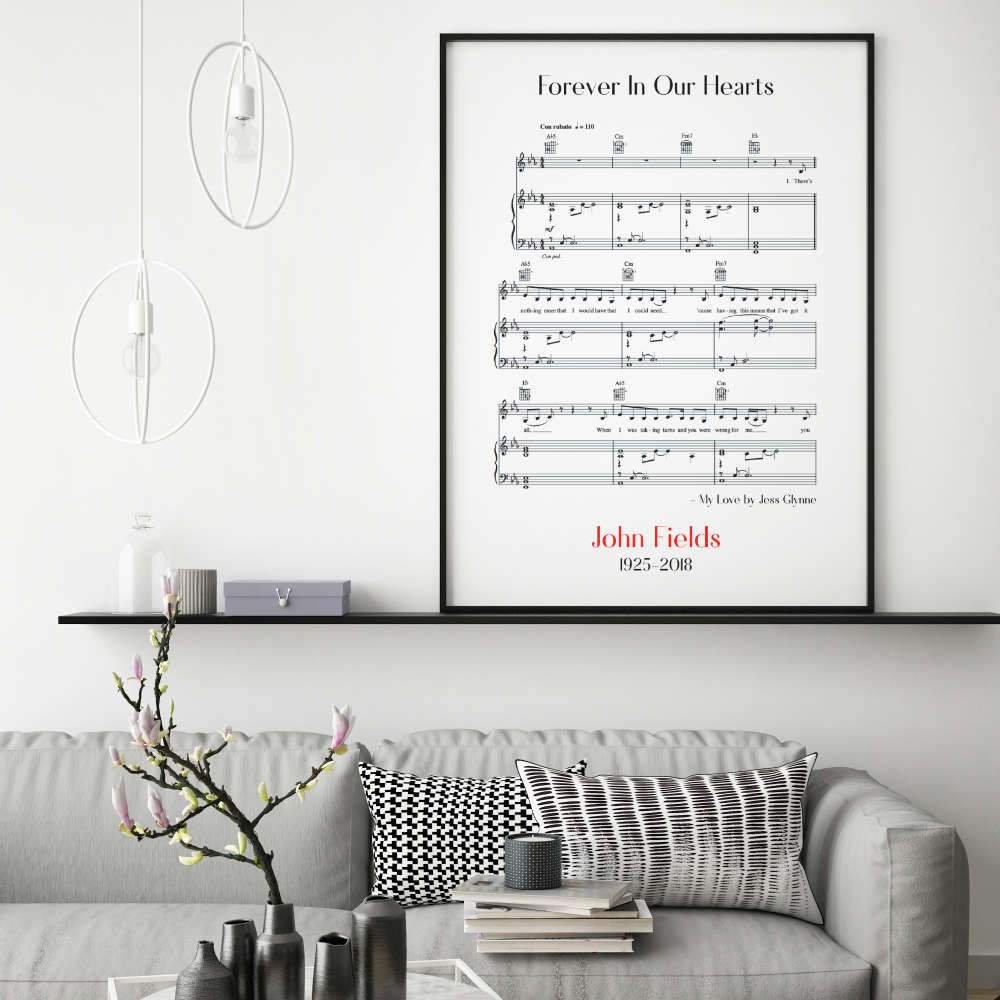 Personalized Funeral Memorial Song Sheet Music Print - Blim & Blum
