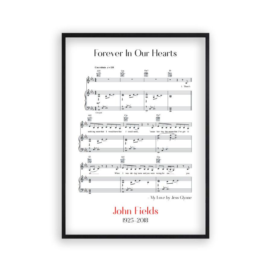 Personalized Funeral Memorial Song Sheet Music Print - Blim & Blum