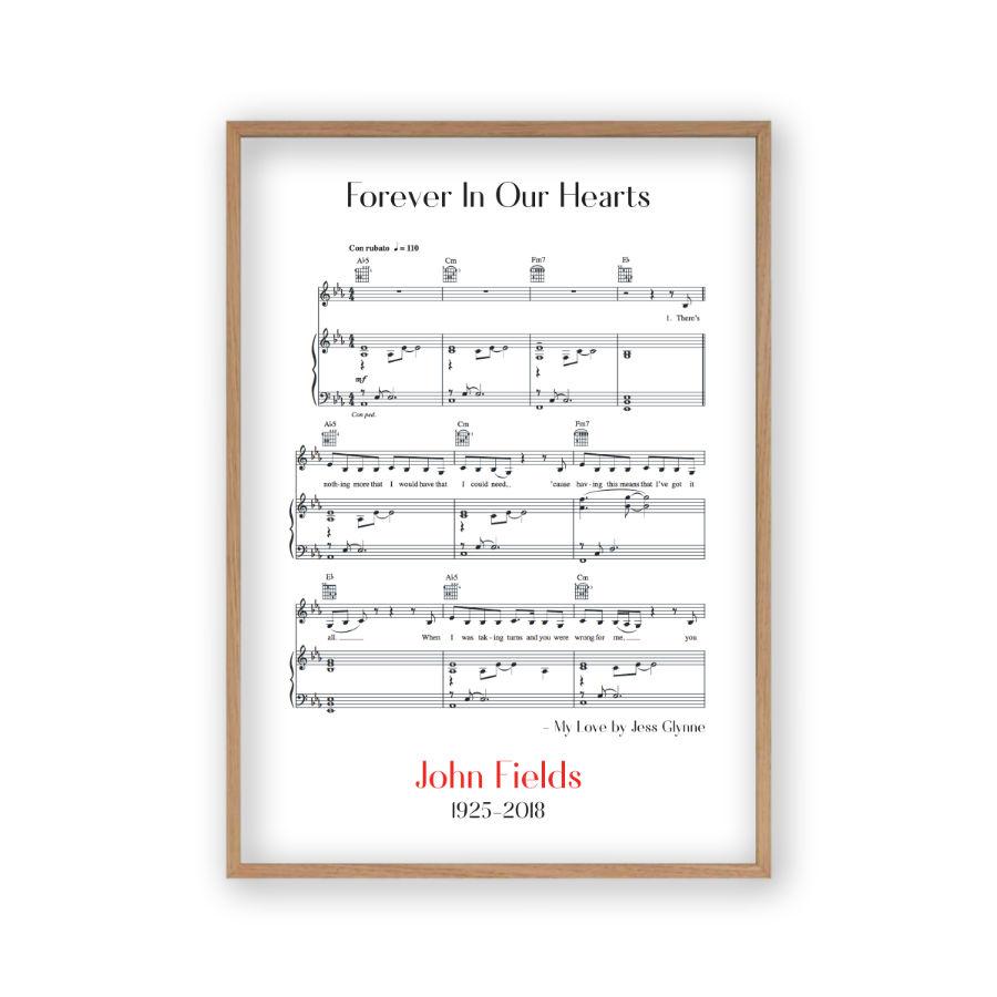 Personalized Funeral Memorial Song Sheet Music Print - Blim & Blum