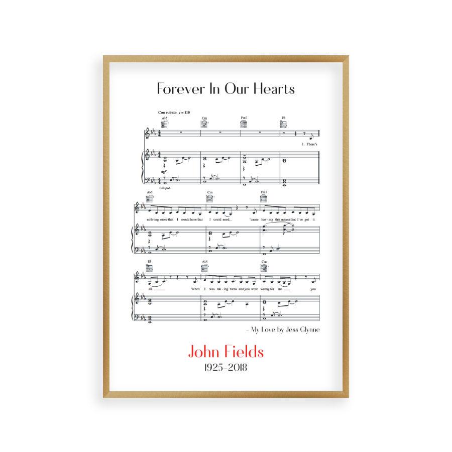 Personalized Funeral Memorial Song Sheet Music Print - Blim & Blum
