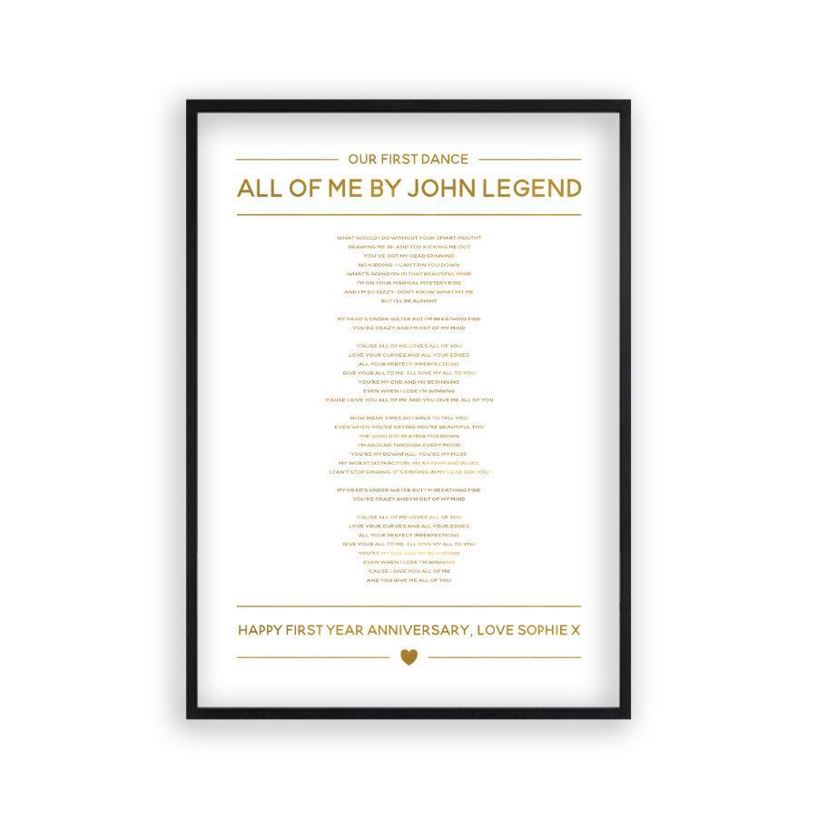Personalized Gold Foil Wedding Song Lyrics Print - Blim & Blum