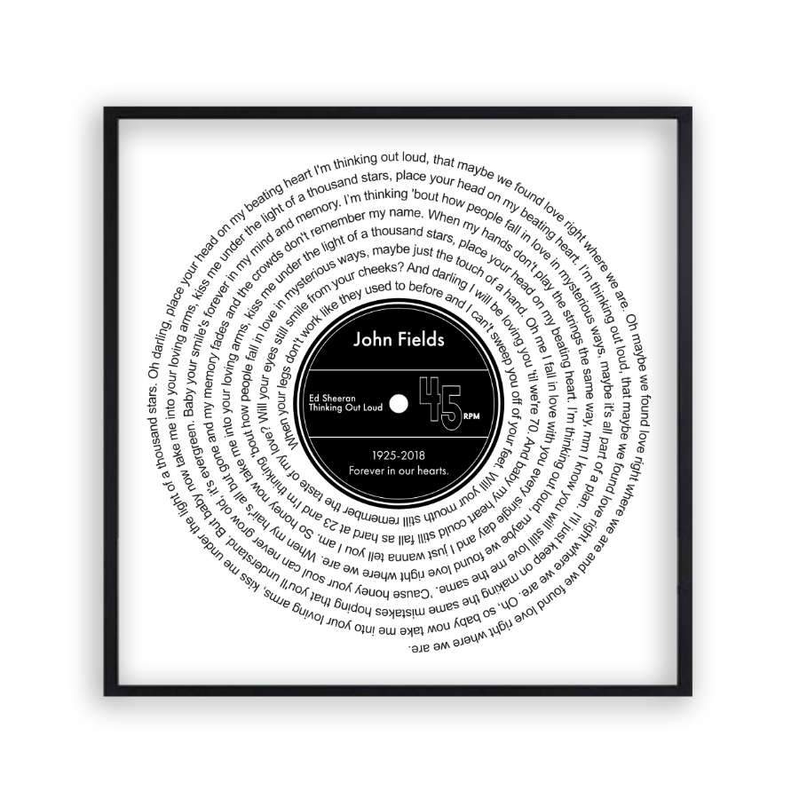 Personalized Memorial Song Music Lyrics Vinyl Print - Blim & Blum
