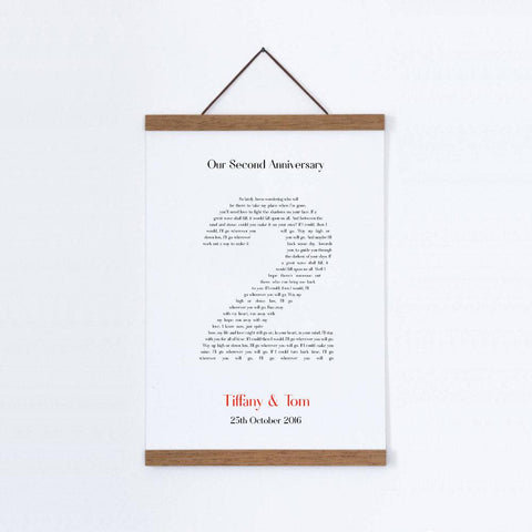 Personalized Second Anniversary Song Lyrics Cotton Canvas Print - Blim & Blum
