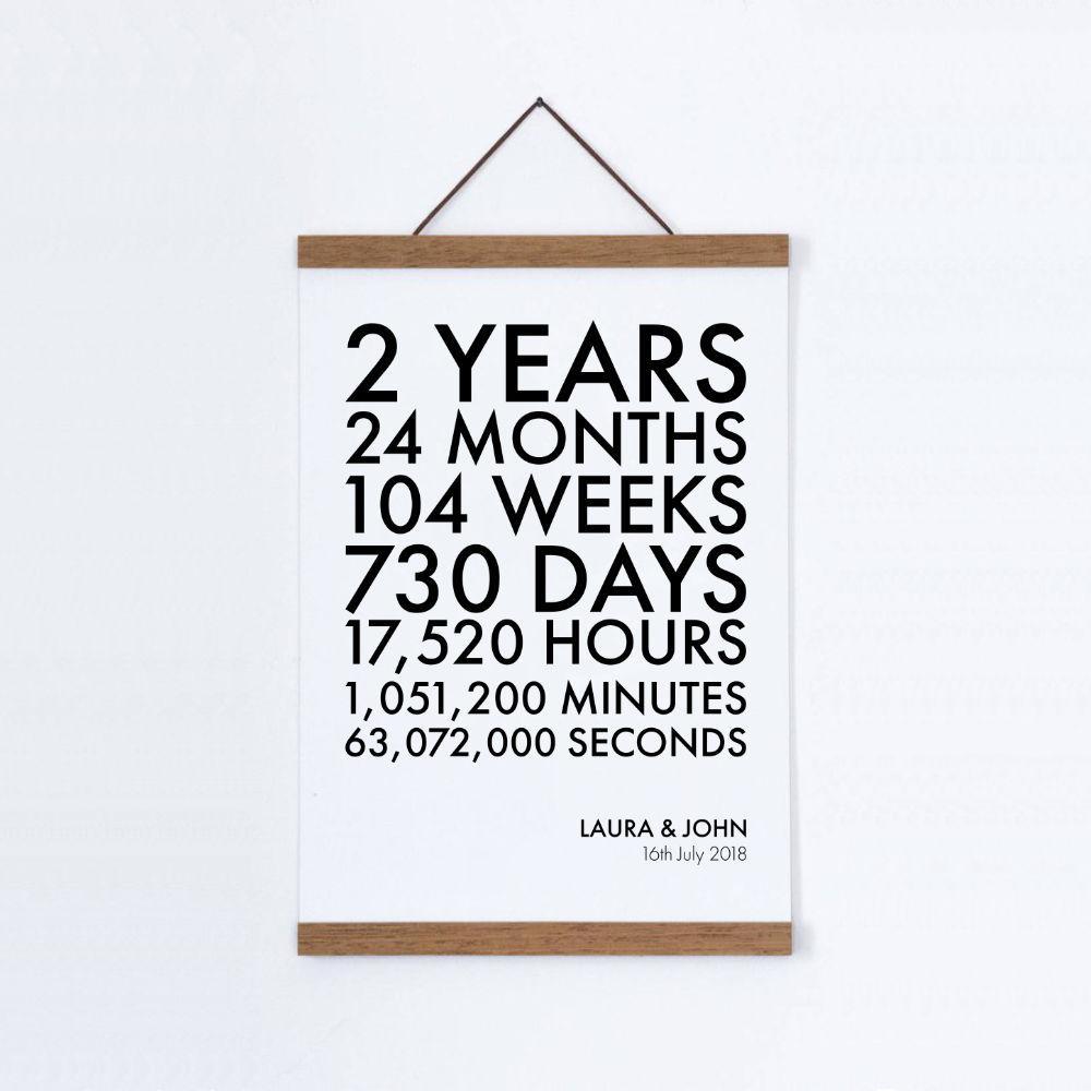 Personalized Time Canvas Print - Cotton 2nd Anniversary
