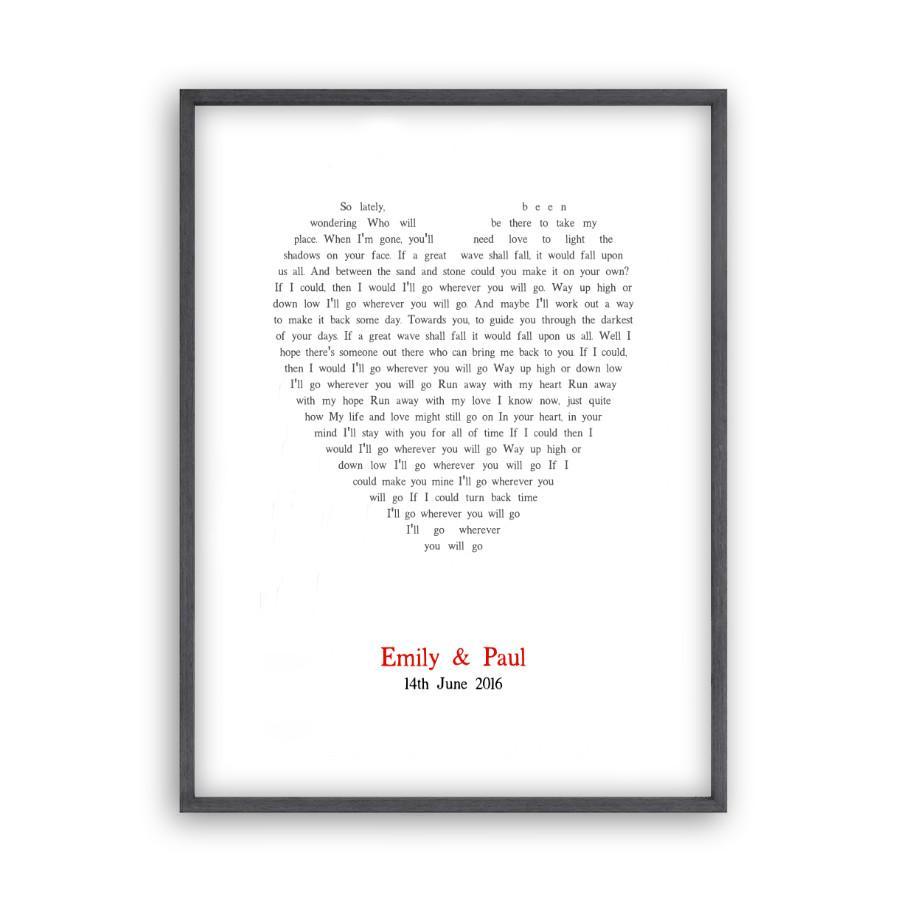 Personalized Wedding First Dance Song Lyrics Heart Print - Blim & Blum