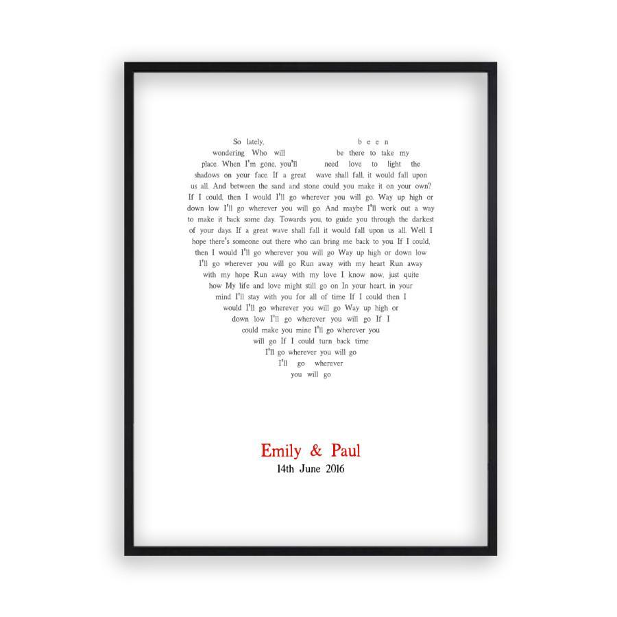 Personalized Wedding First Dance Song Lyrics Heart Print - Blim & Blum