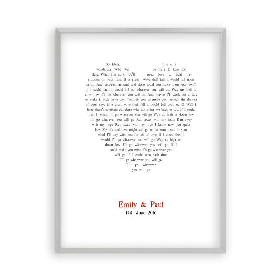 Personalized Wedding First Dance Song Lyrics Heart Print - Blim & Blum