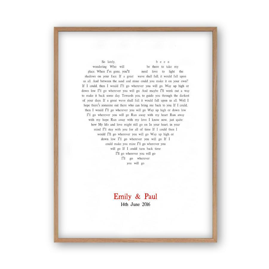 Personalized Wedding First Dance Song Lyrics Heart Print - Blim & Blum