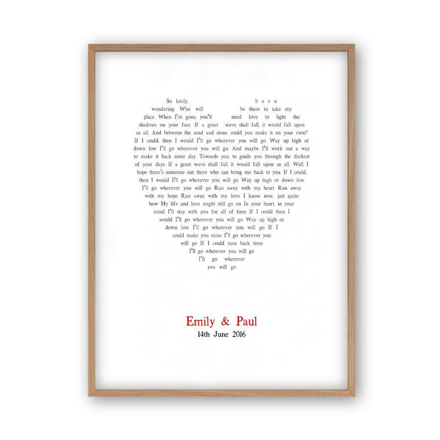 Personalized Wedding First Dance Song Lyrics Heart Print - Blim & Blum