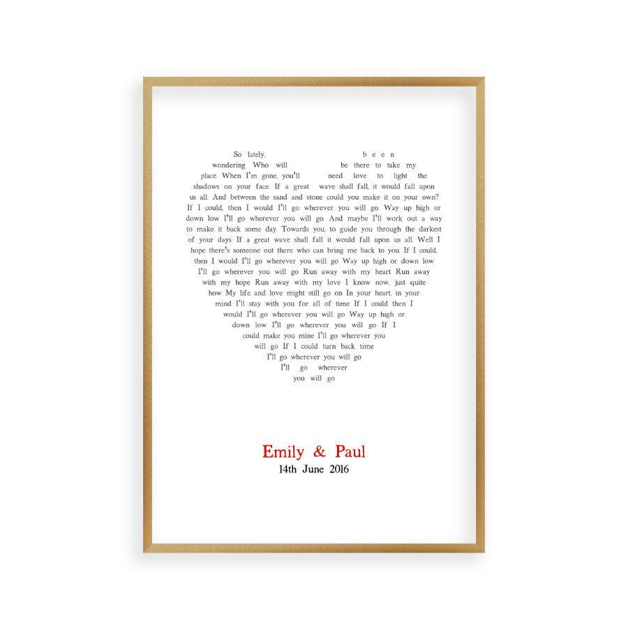 Personalized Wedding First Dance Song Lyrics Heart Print - Blim & Blum