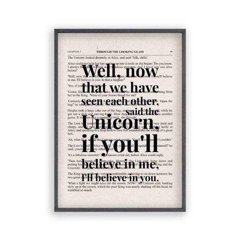 Alice In Wonderland Unicorn Quote Book Print - Blim & Blum