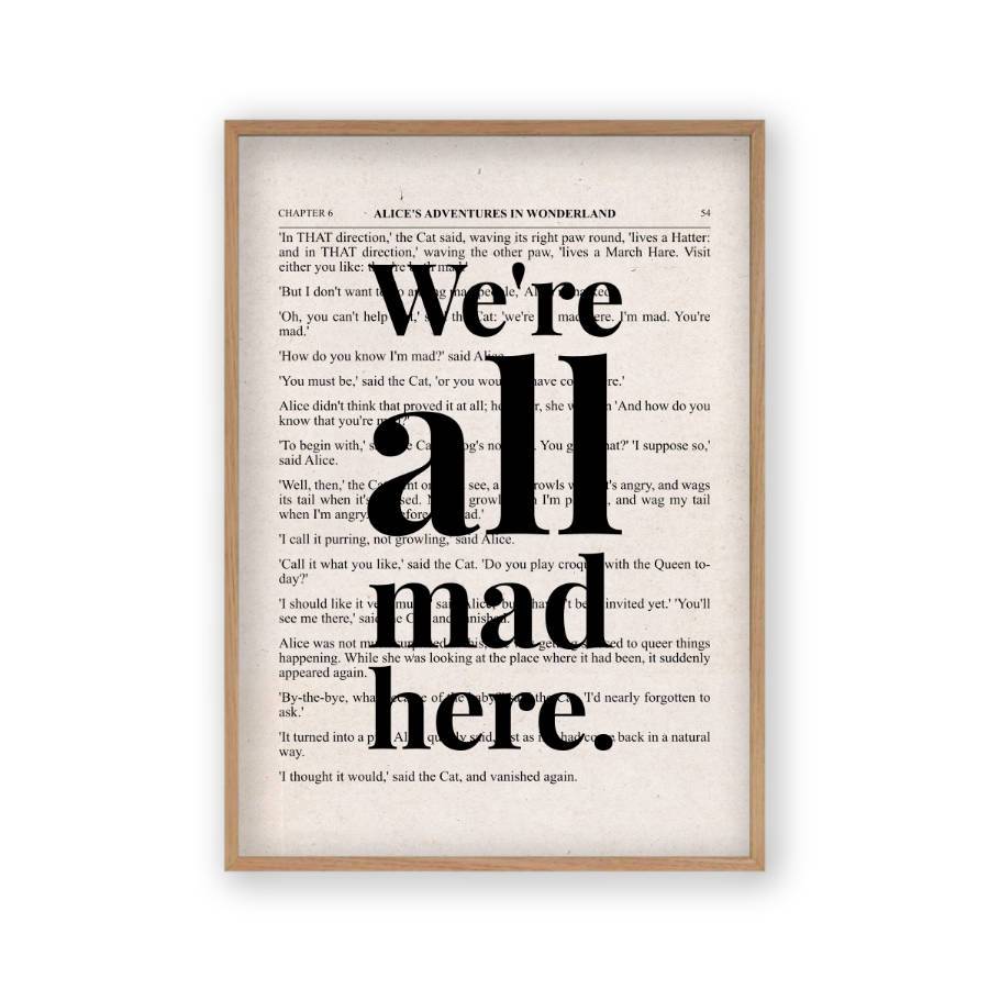 Alice In Wonderland We're All Mad Here Quote Book Print - Blim & Blum