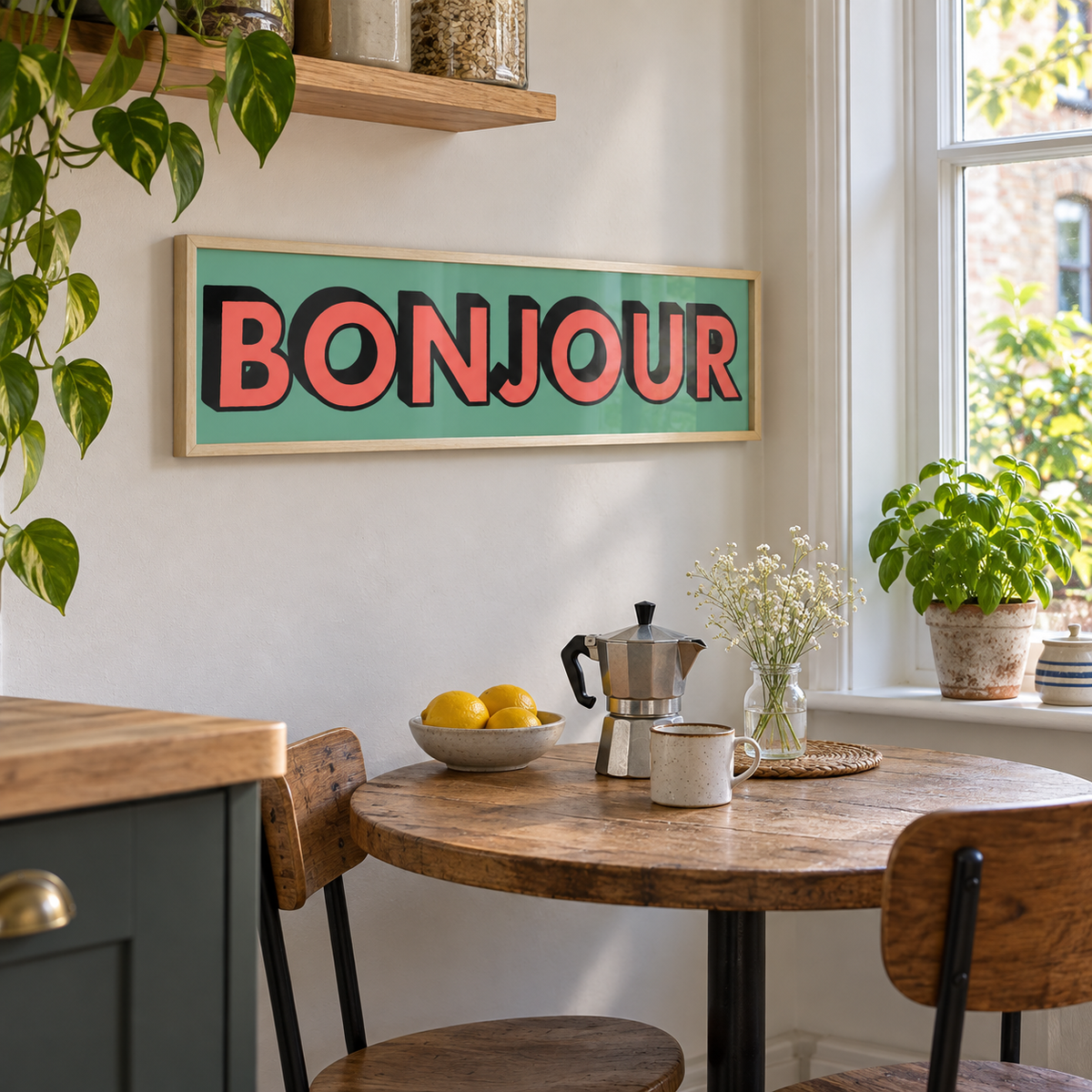 Bonjour Panoramic Print in a room setting