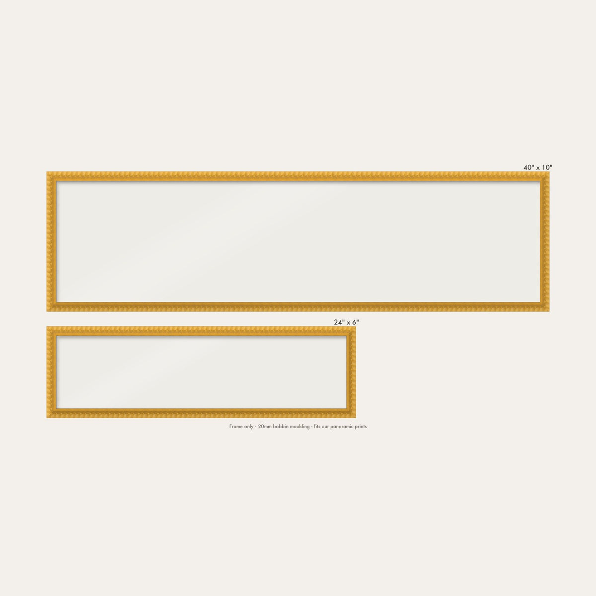 Yellow bobbin panoramic frame shown in both sizes, 24" x 6" and 40" x 10"