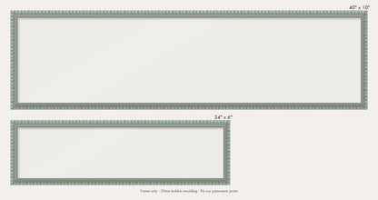 Pale Grey bobbin panoramic frame shown in both sizes, 24" x 6" and 40" x 10"
