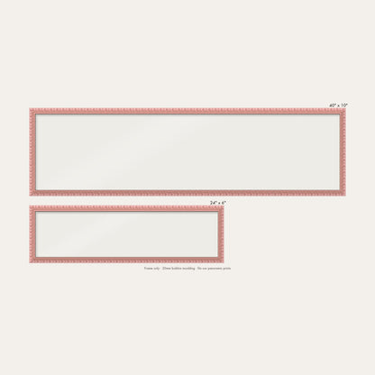 Pink bobbin panoramic frame shown in both sizes, 24" x 6" and 40" x 10"