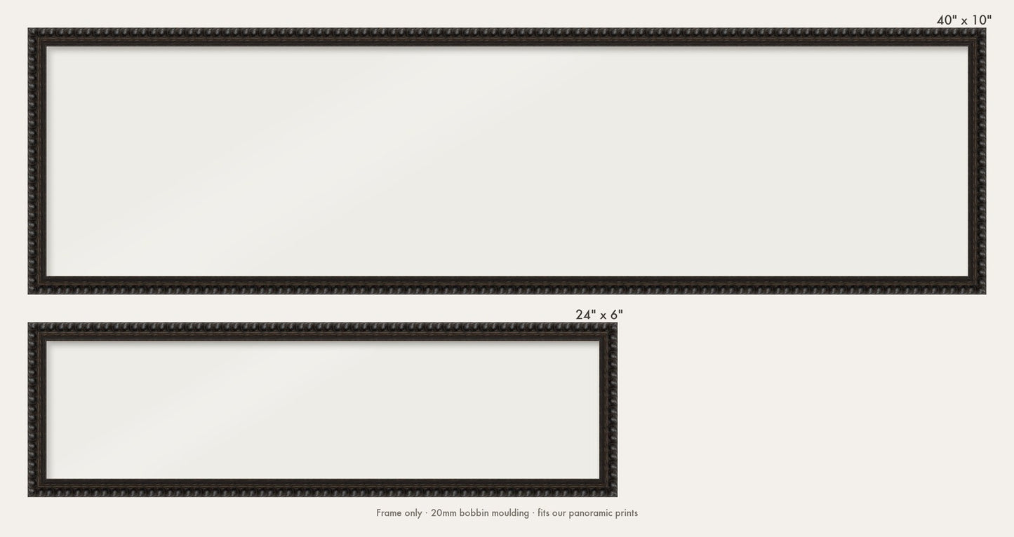 Black bobbin panoramic frame shown in both sizes, 24" x 6" and 40" x 10"