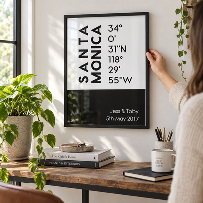 Personalized Coordinates Location Print in a room setting