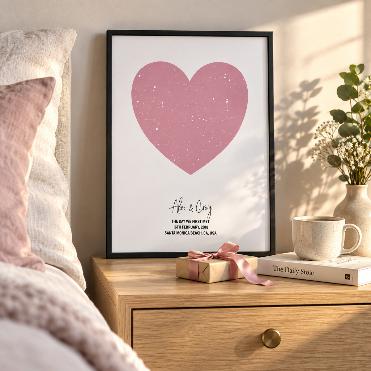 Personalized Heart Star Map Print in a room setting