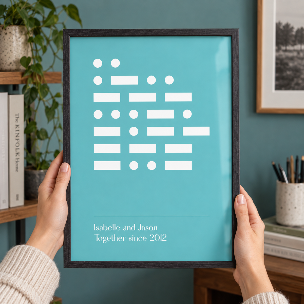 Personalized Morse Code Message Print in a room setting