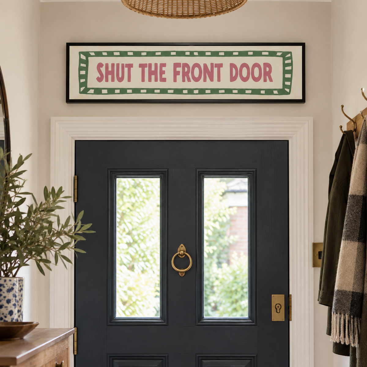 Shut The Front Door Panoramic Print in a room setting