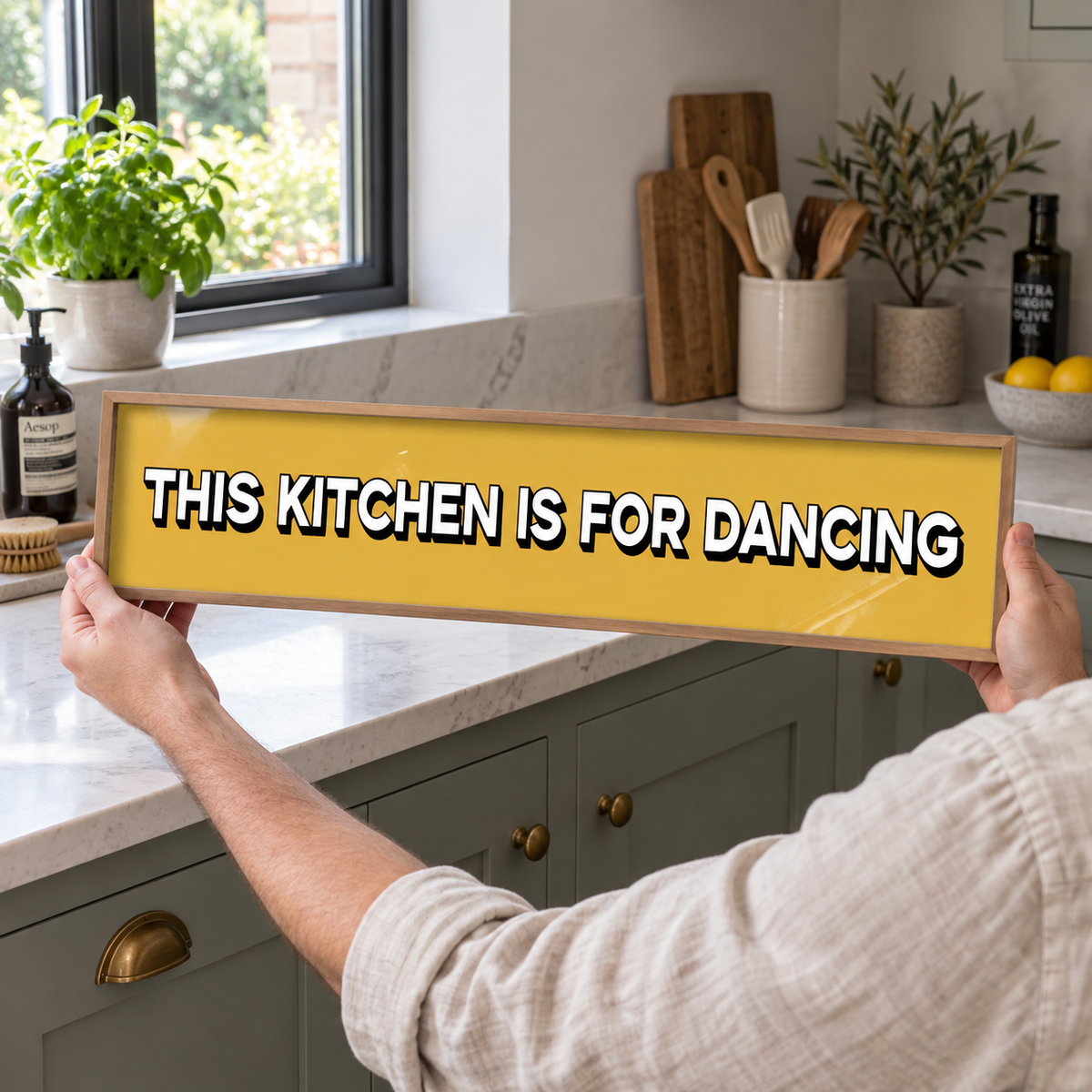 This Kitchen Is For Dancing Panoramic Print in a room setting
