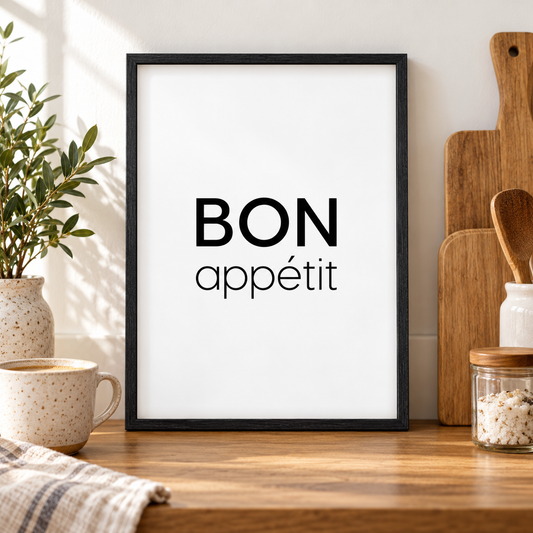Bon Appetit Print — close lifestyle view, black oak frame