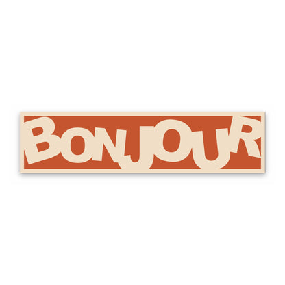 Bonjour Retro panoramic print with a terracotta background