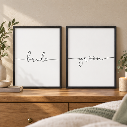 Bride Groom - Set Of 2 Prints — close lifestyle view, black oak frame
