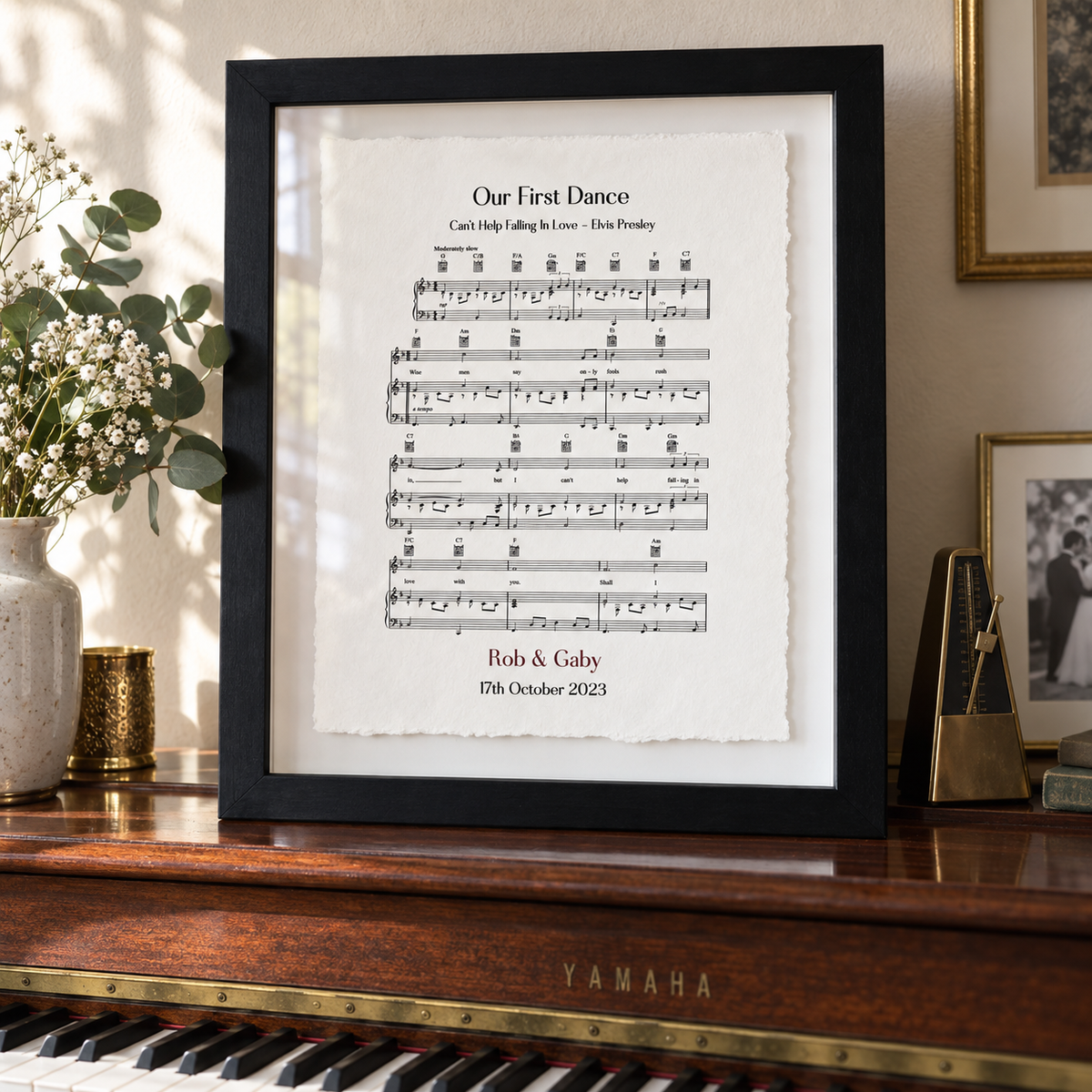 Personalized Sheet Music Handmade Sustainable Cotton Paper - close lifestyle view