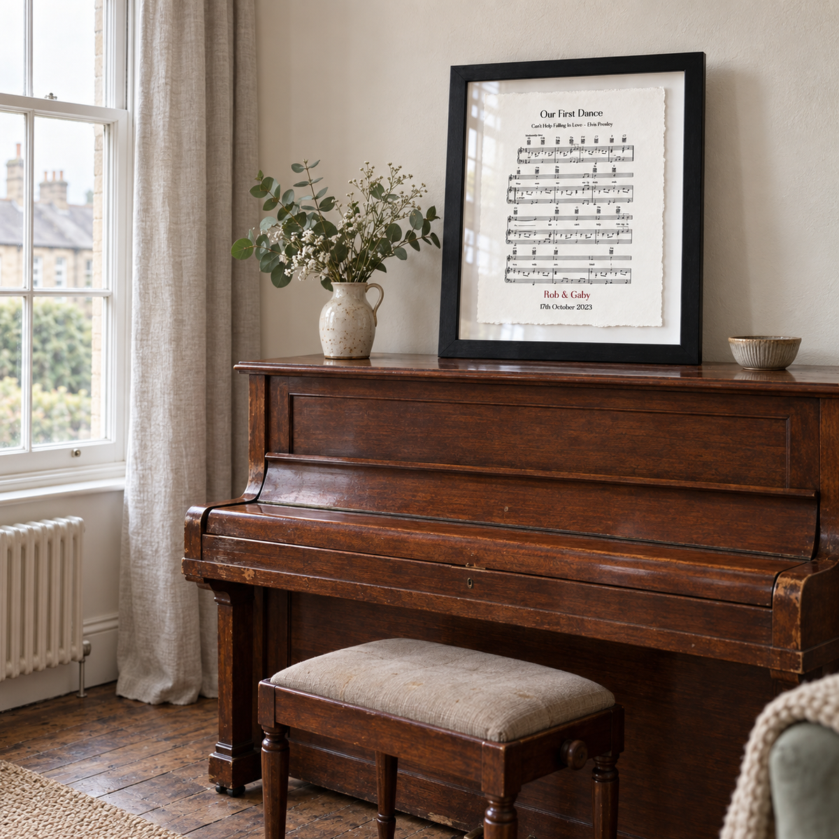 Personalized Sheet Music Handmade Sustainable Cotton Paper - wider lifestyle view