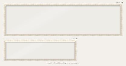 White bobbin panoramic frame shown in both sizes, 24" x 6" and 40" x 10"