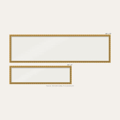 Gold bobbin panoramic frame shown in both sizes, 24" x 6" and 40" x 10"